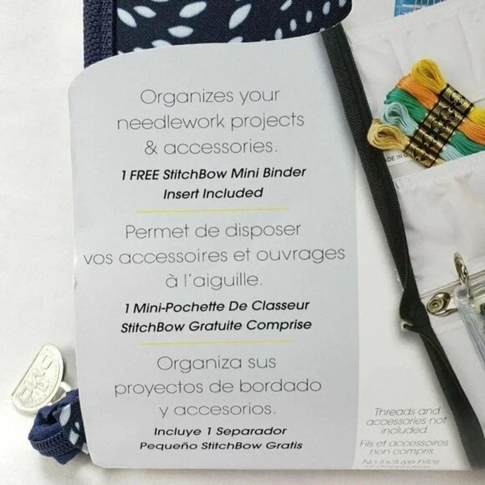 DMC Stitchbow Needlework Organizer Travel Bag Dark Navy White Print‎ New